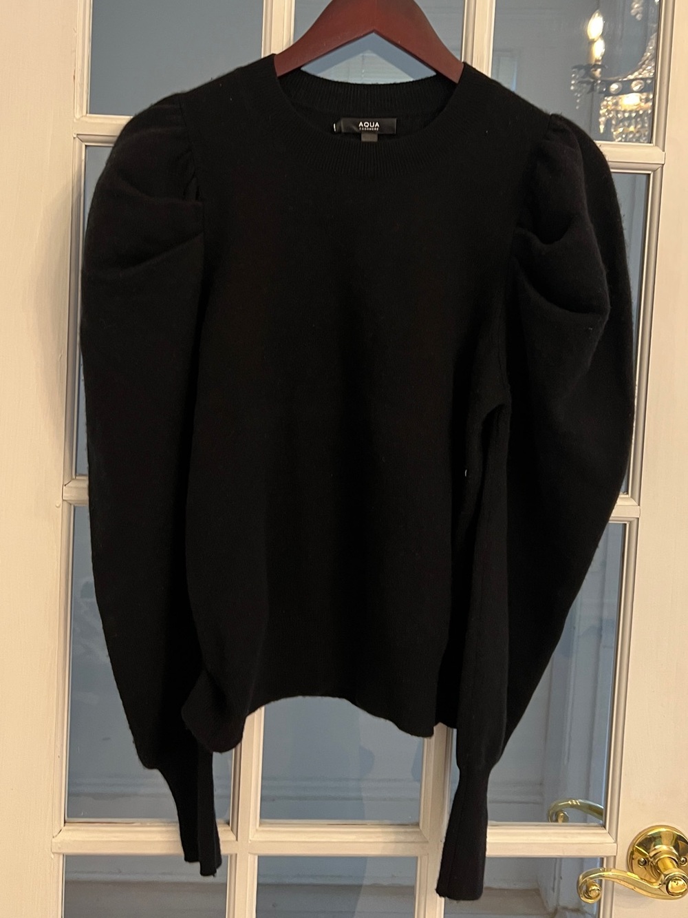 AQUA CASHMERE Women’s Black 100% Cashmere Puff Balloon Sleeve Sweater M